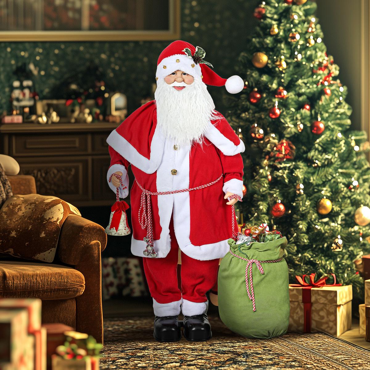 WEIHNACHTSMANN 1,4 m mit Geschenk- und Weihnachtsglocken, Soundfunktion - Rot, Kunststoff/Metall (21/140/55cm) - HOMCOM