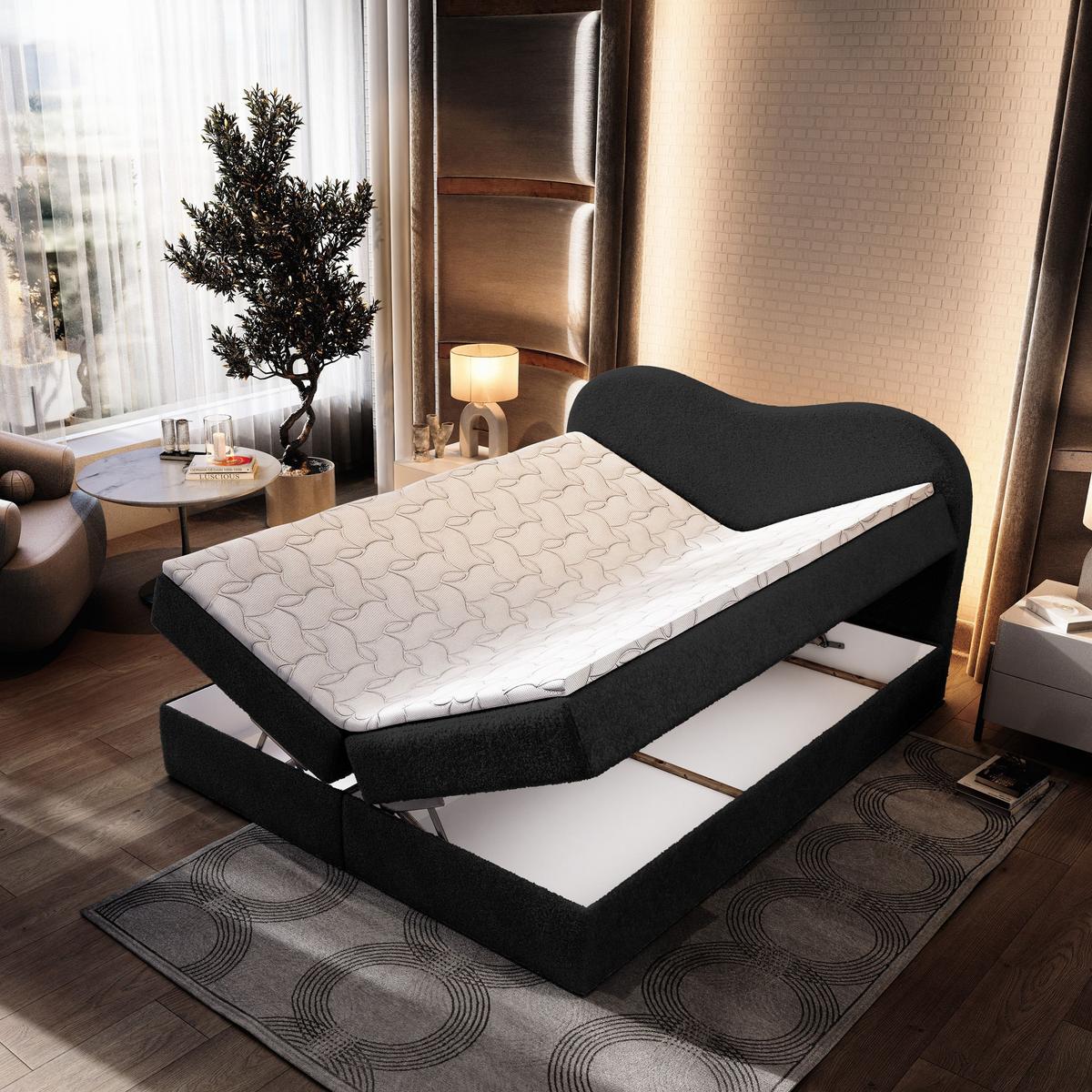BOXBETT FLUVIA N 140x200 cm mit Matratze und Topper - Schwarz - Schwarz, Holz (140/200cm) - MASSENO