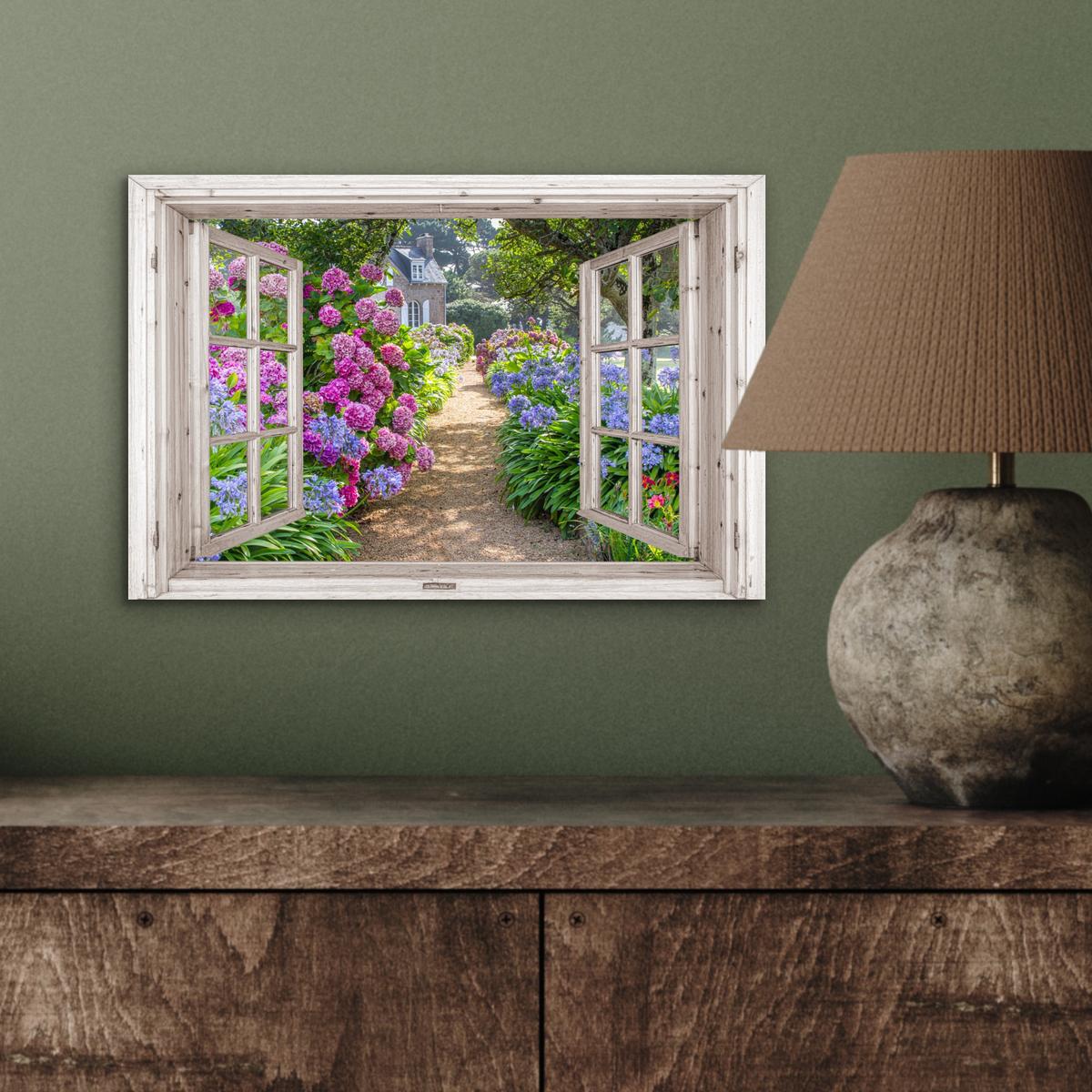 METALLBILD Hortensie - Durchsichtig - Blumen - Sommer - Lila - Weg 30x20 cm - Lila, Metall (30/20cm) - MuchoWow