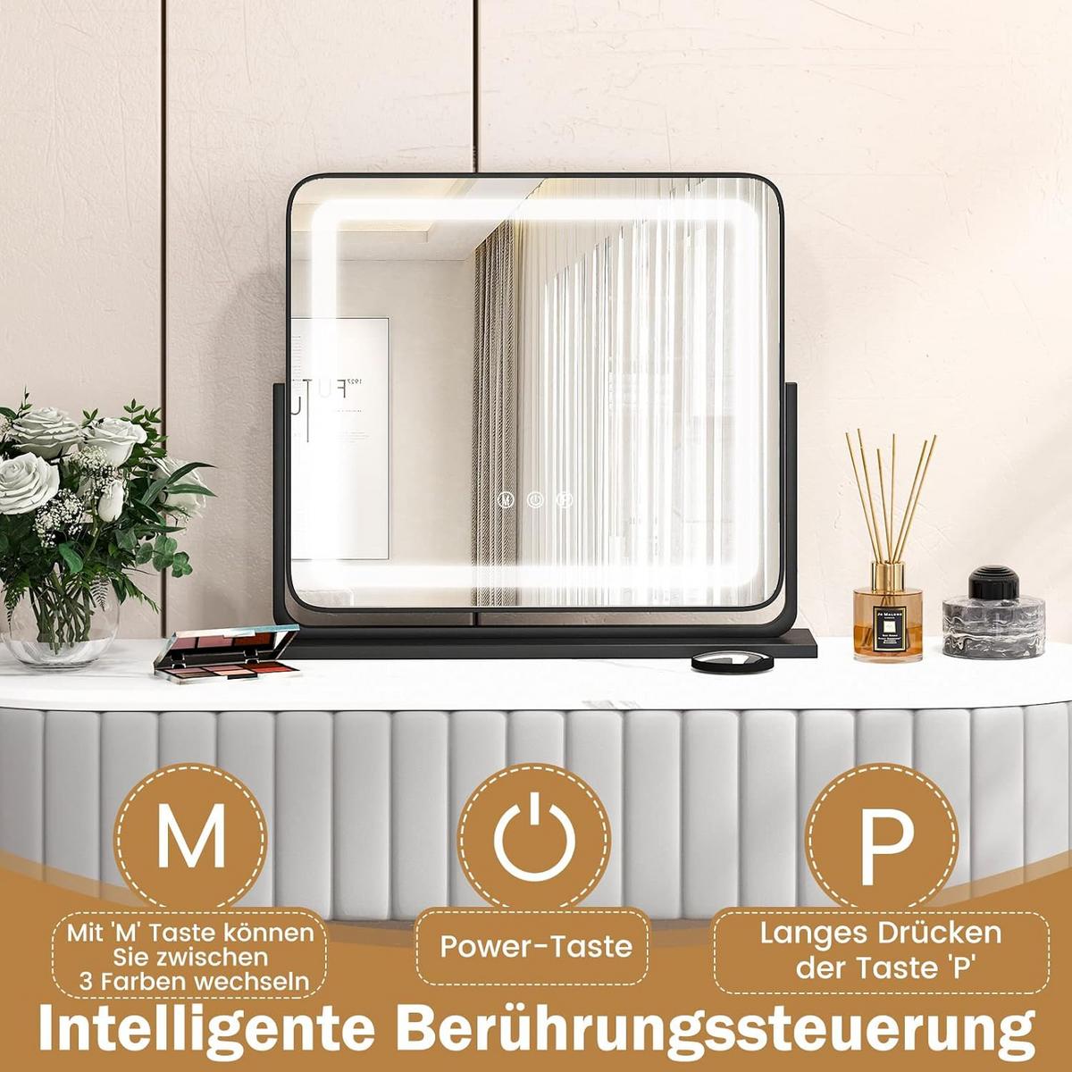 SPIEGEL hollywood mit 3 lichtfarben Silber - Silberfarben, Metall (56/48/12cm) - COSTWAY