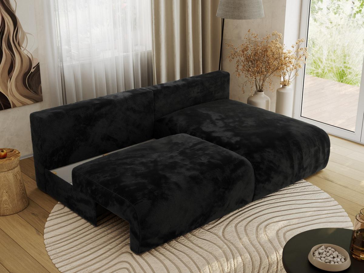 ECKSCHLAFSOFA VIVO L Schwarz Plüsch - rechts - Schwarz, Kunststoff/Textil (150/223cm) - MKS