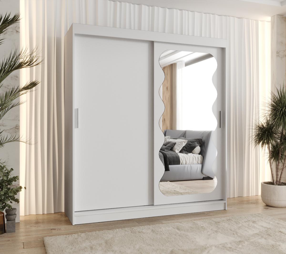 SCHIEBETÜRENSCHRANK mit Spiegel SPOTI 200/180/62 2-türig - Silberfarben/Weiß, Holz (180/200/62cm) - MÖBEL KRYSPOL