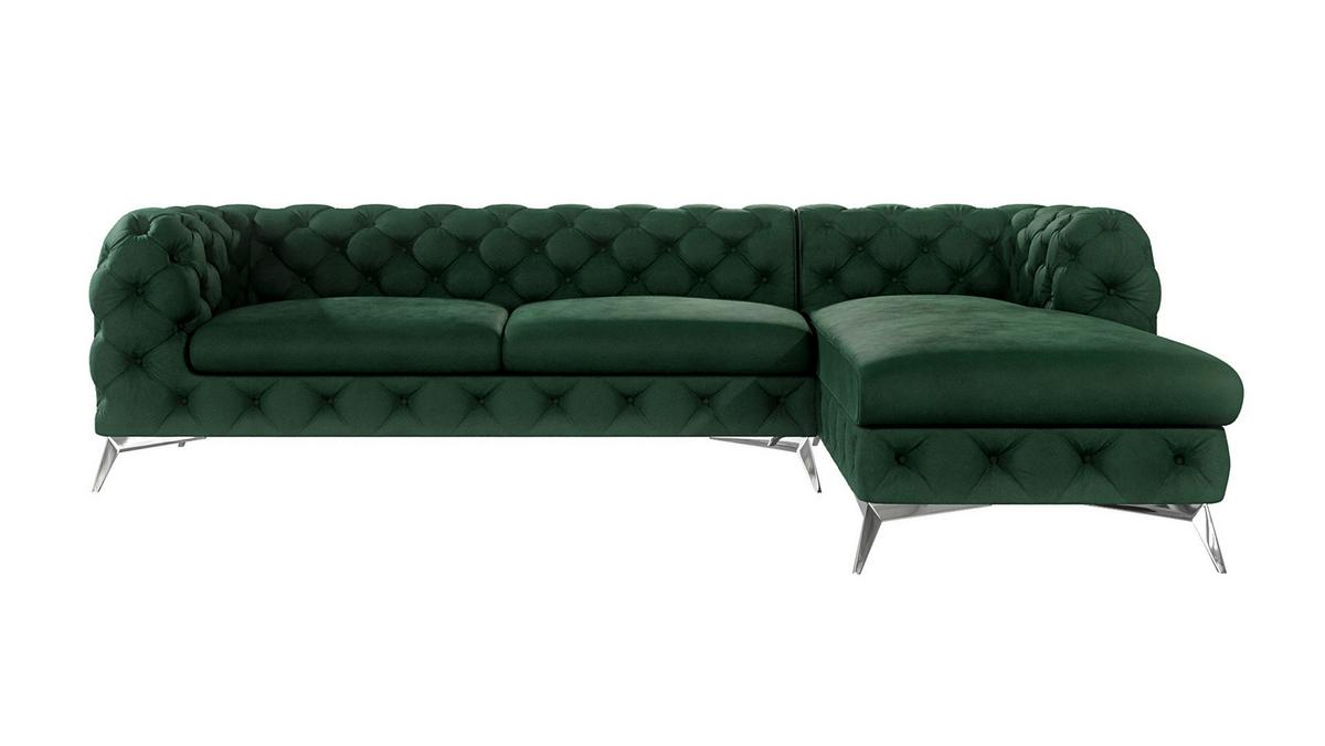 ECKSOFA Chesterfield Laura Flasche Grün Samt - Smaragdgrün/Silberfarben, Holz/Textil (305/200cm) - S-Style Möbel