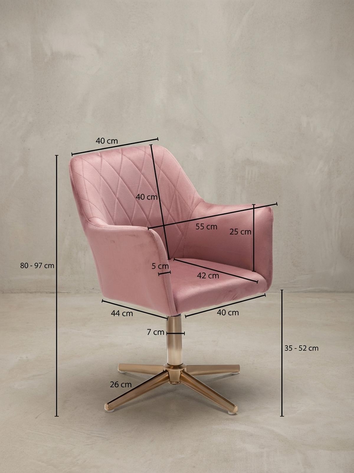 DREHSTUHL Samt mit Armlehnen Eisengestell 360° Funktion, Rosa 97x55x55 cm - Pink/Goldfarben, Textil/Metall (97/55/55cm) - KADIMA DESIGN