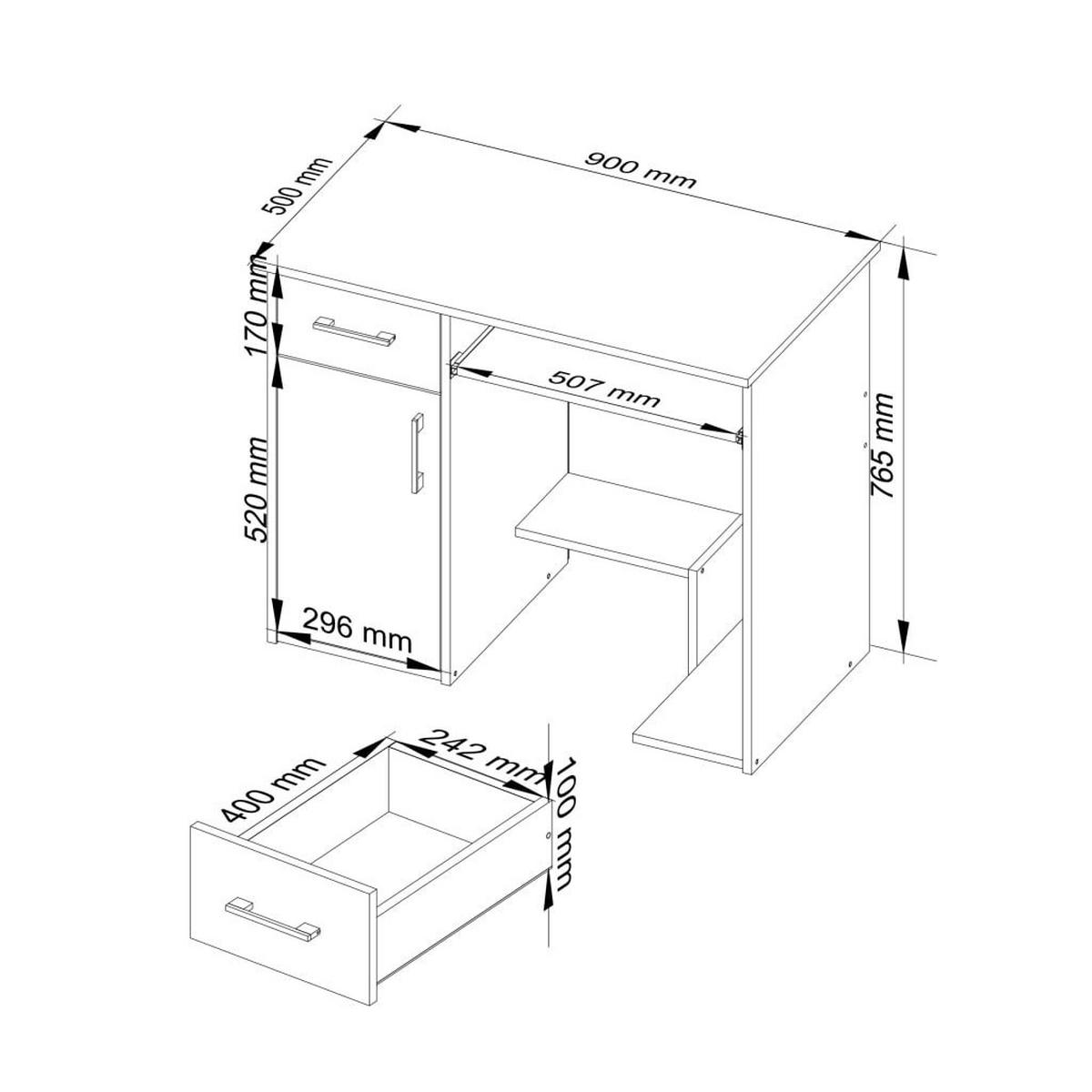 SCHREIBTISCH Weiß, Eiche Sonoma 74/90/50 - Weiß/Sonoma Eiche, Holzwerkstoff (90/50/74cm) - RAUMHIRSCH FURNITURE