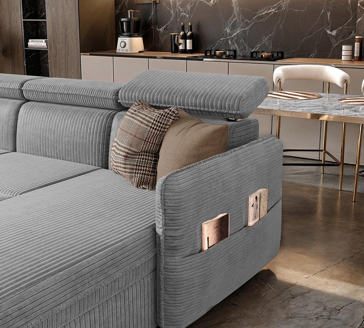 WOHNLANDSCHAFT BENI mit Schlaffunktion und Bettkasten Hellgrau - Hellgrau/Schwarz, Kunststoff/Textil (286/60/166cm) - Idohome
