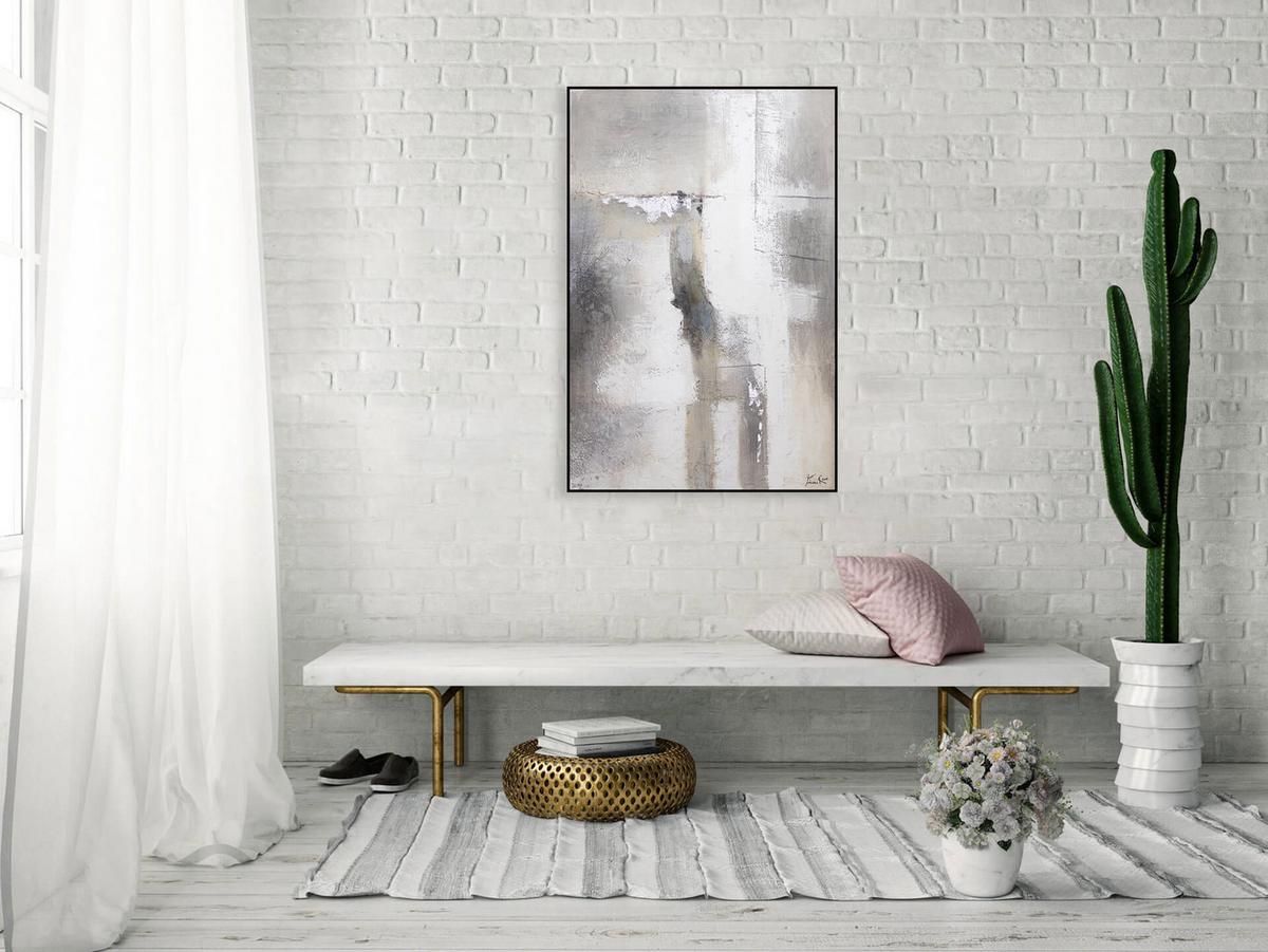 ACRYLBILD HANDGEMALT 90/60 cm - Beige/Grau, Holz/Textil (90/60cm) - KUNSTLOFT