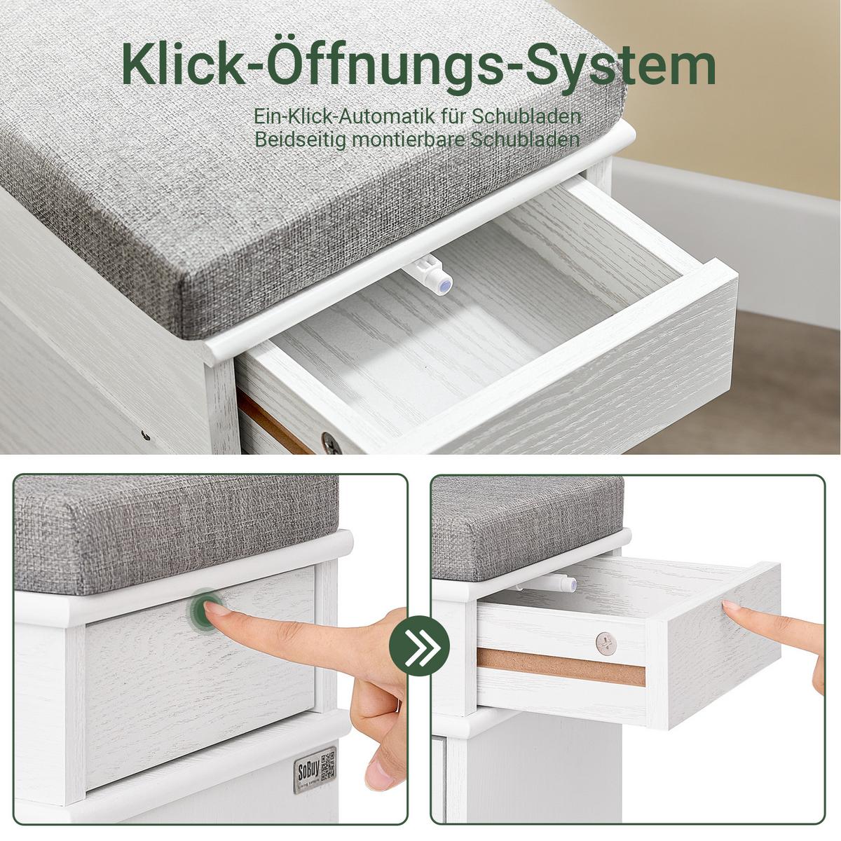 SCHUHBANK mit Sitzfläche und 2 Klappen, Weiß 104x54x24cm - Weiß, Holzwerkstoff (104/54/24cm) - SoBuy