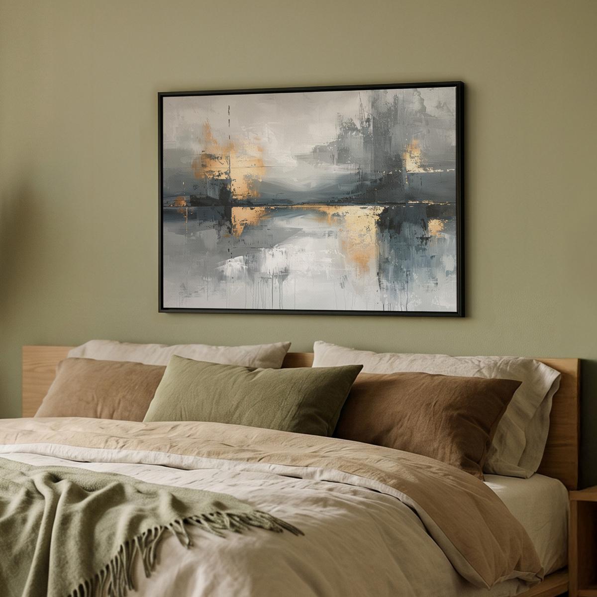 LEINWAND Bilder mit Rahmen - Kunst - Grau - Gold - Abstrakt - 70x50 - Dunkelgrau, Textil (70/50cm) - MuchoWow