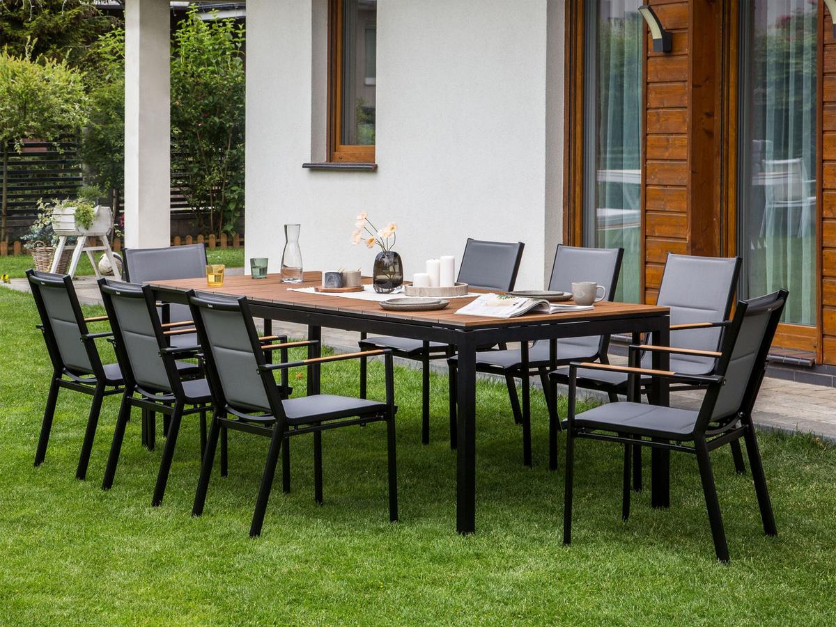GARTENTISCH Heller Holzfarbton Tofane - Hellbraun/Schwarz, Metall (198/90/77cm) - Beliani
