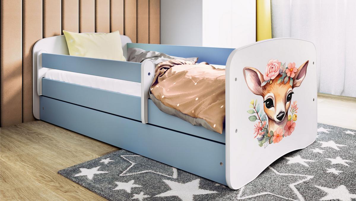KINDERBETT Bambi mit Schublade 180/80 90/61/184 - Blau, Holzwerkstoff (80/180cm) - RAUMHIRSCH FURNITURE