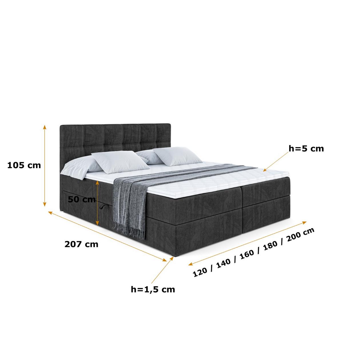 BOXBETT mit Matratze H3 und Lattenrost - MARCE - 140 x 200 cm - Schwarz - Schwarz, Holzwerkstoff (140/200cm) - ALTDECOR