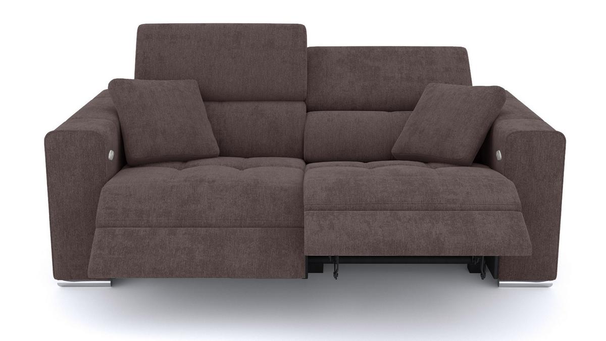 SOFA QUARTZ 3-Sitzer mit 2 Relaxfunktionen, dunkelbraun - Dunkelbraun/Silberfarben, Holzwerkstoff/Textil (204/80/102cm) - Wozimo