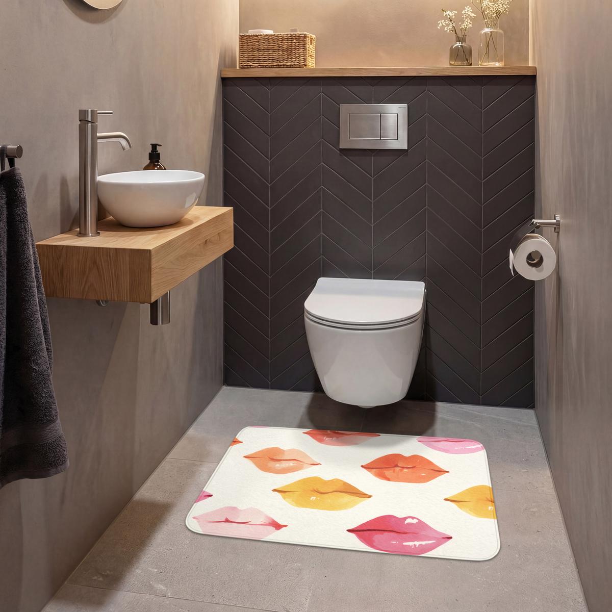 WC-VORLEGER Lippen - Bunt - Glänzend Toilettenteppich 80x50 cm - Rosa, Textil (80/1cm) - OnlyWow