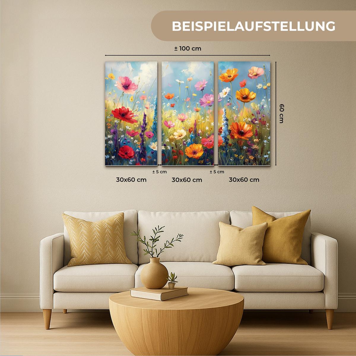 LEINWANDBILD 3er Set Blumen - Frühling - Farbenfroh - Sommerlich 90x60 cm - Orange, Textil (90/60cm) - MuchoWow