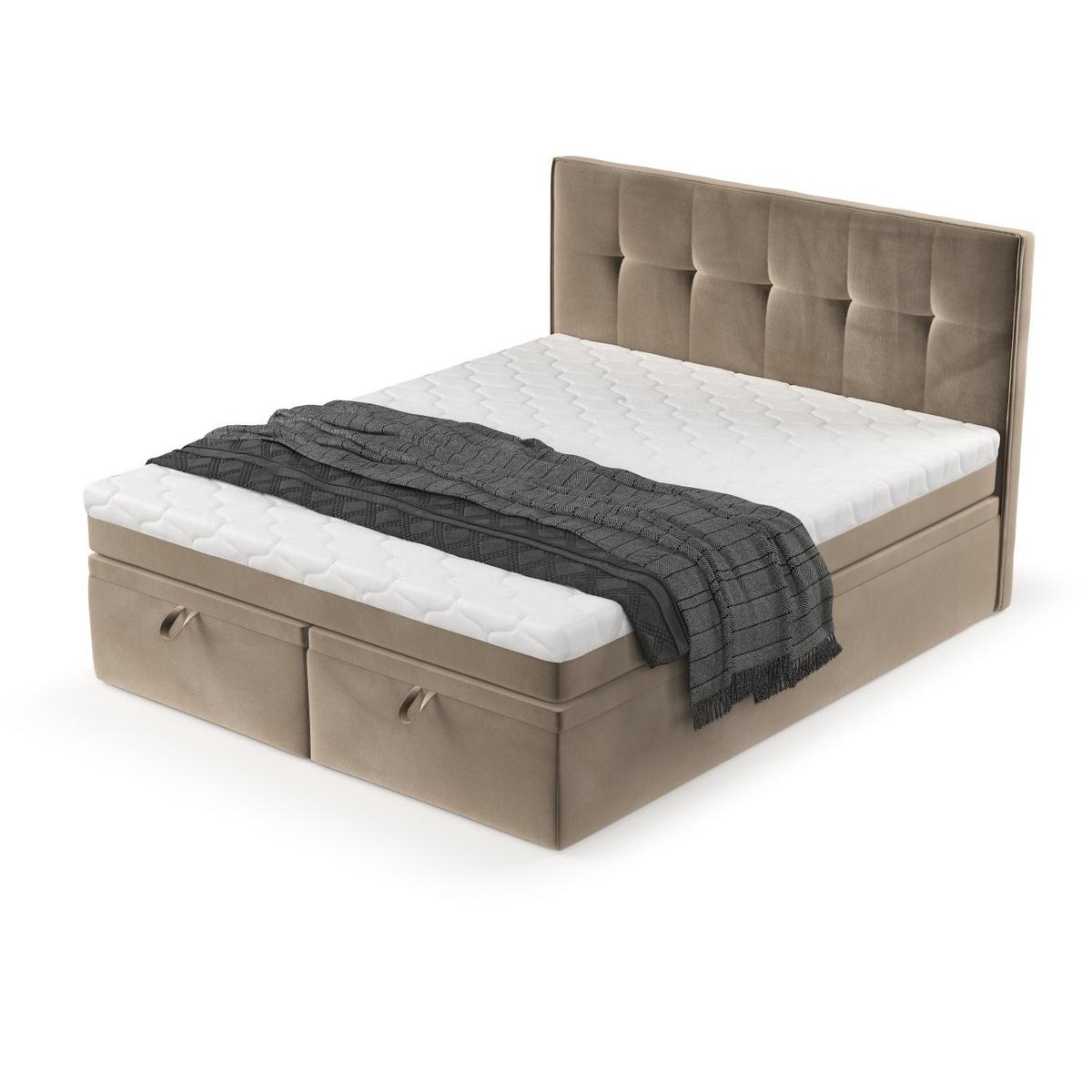 BOXBETT Arivo 200/200 cm Taupe im Paros Stoff - Taupe/Schwarz, Holz/Holzwerkstoff (200/200cm) - AltaBeds