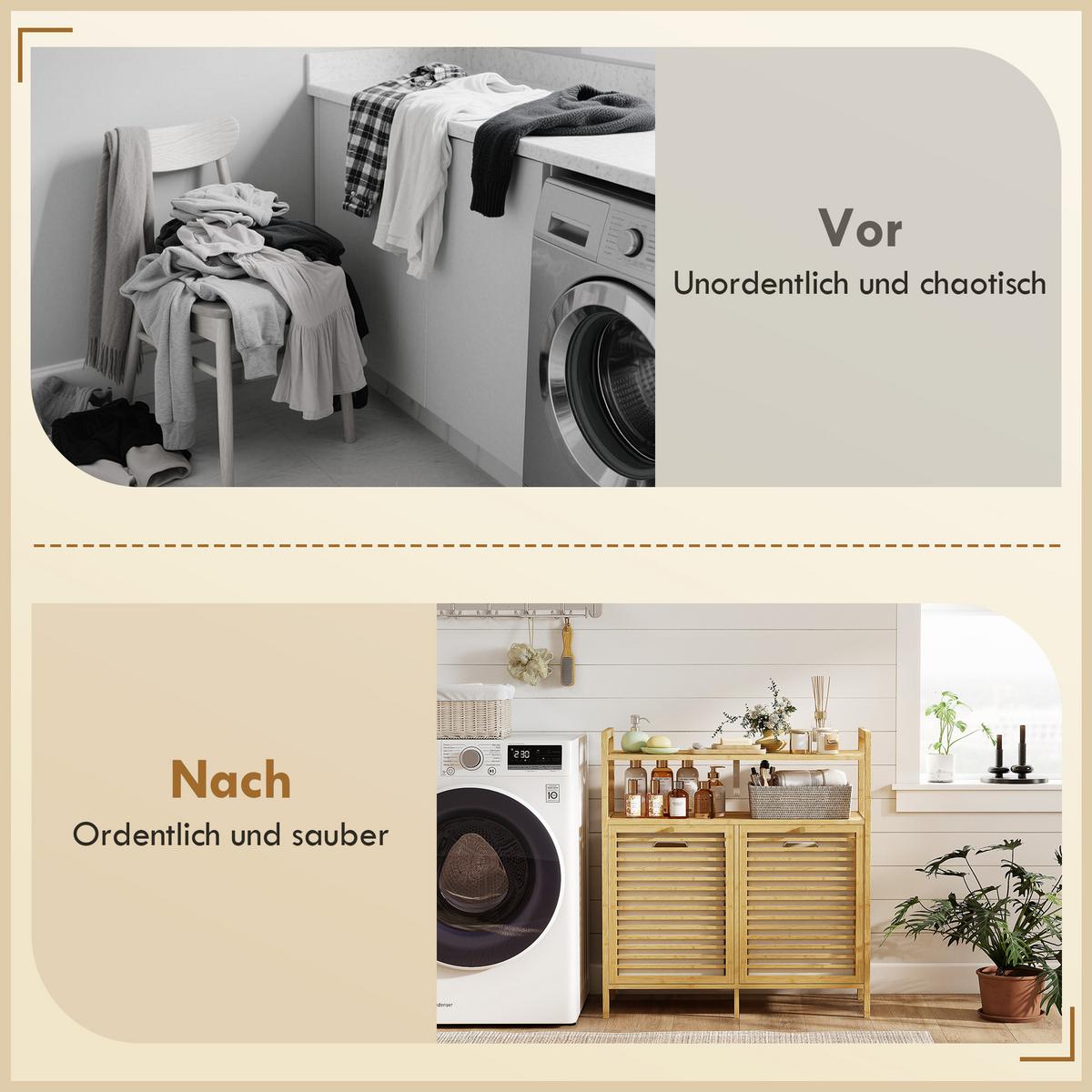 WÄSCHEKORB Bambus Polyester Naturholz - Naturfarben, Holz/Textil (33/88/82cm) - HOMCOM
