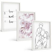 BILDER SET 3er Set - 40x60 cm Weißer Rahmen - Blumenfamilie minimalistisch - Weiß, Kunststoff (40/60cm) - TULUP