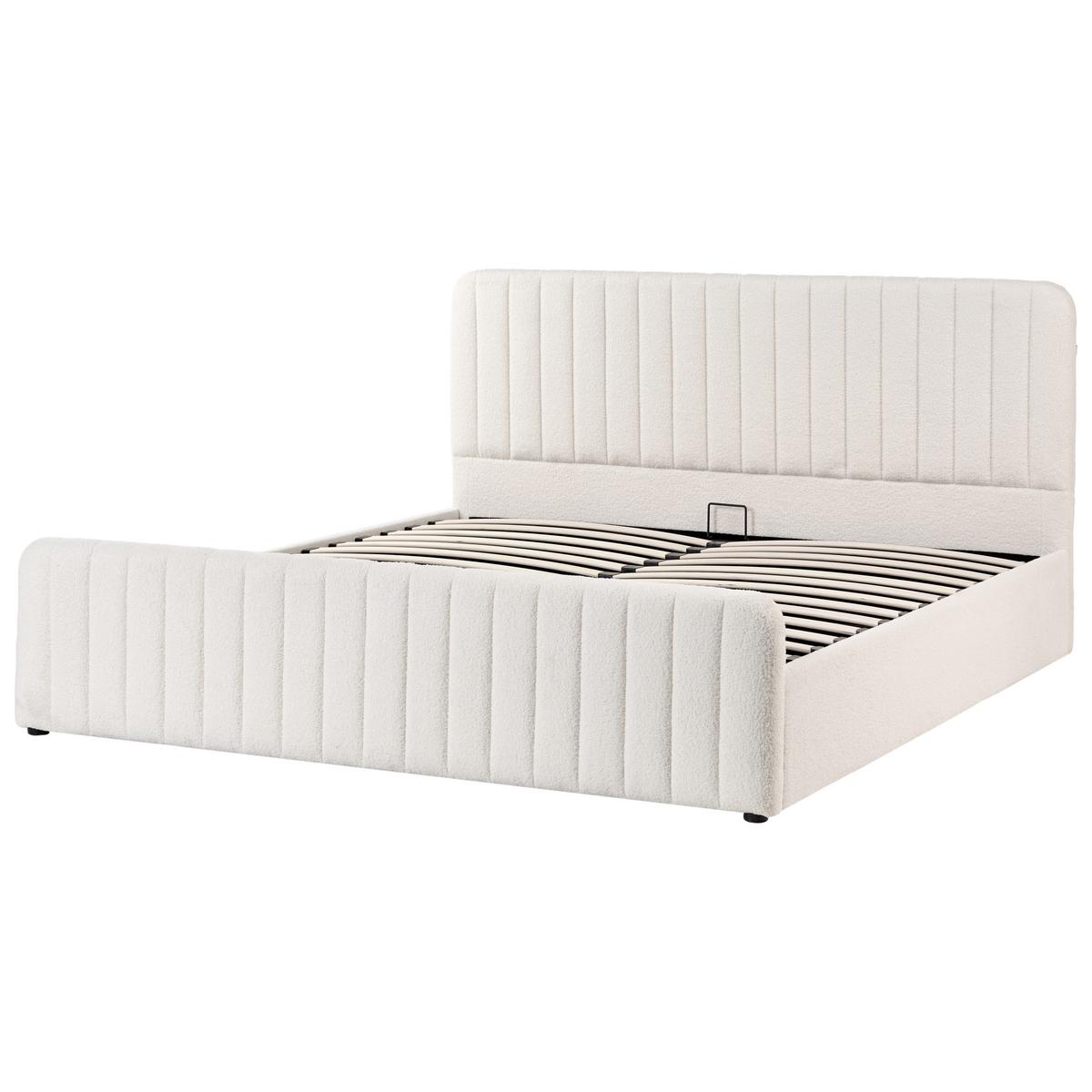 BETT mit Stauraum 180/200 Bouclé Weiß Lunan - Schwarz/Weiß, Textil (180/200cm) - Beliani