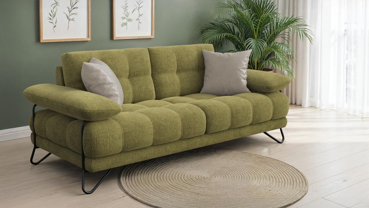 SOFA BUBBARA 2,5-Sitzer, olivgrün - Schwarz/Olivgrün, Holz/Textil (215/87/96cm) - Wozimo