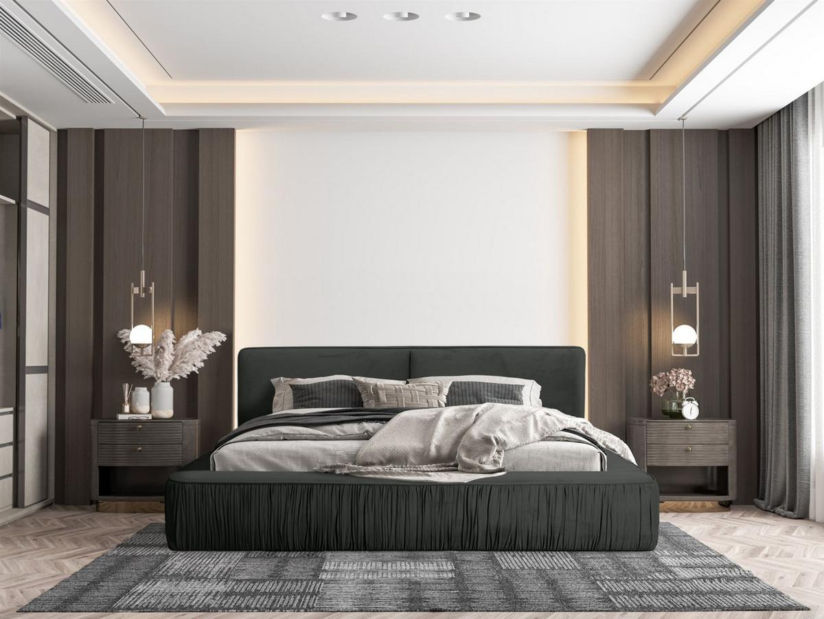 POLSTERBETT Lexie In Riviera Komplett - Anthrazit, Holzwerkstoff/Textil (140/200cm) - Fun Möbel