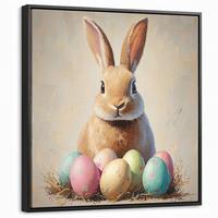 LEINWAND Bilder mit Rahmen - Osterhase - Pastell - Eier - 50x50 - Beige, Textil (50/50cm) - MuchoWow