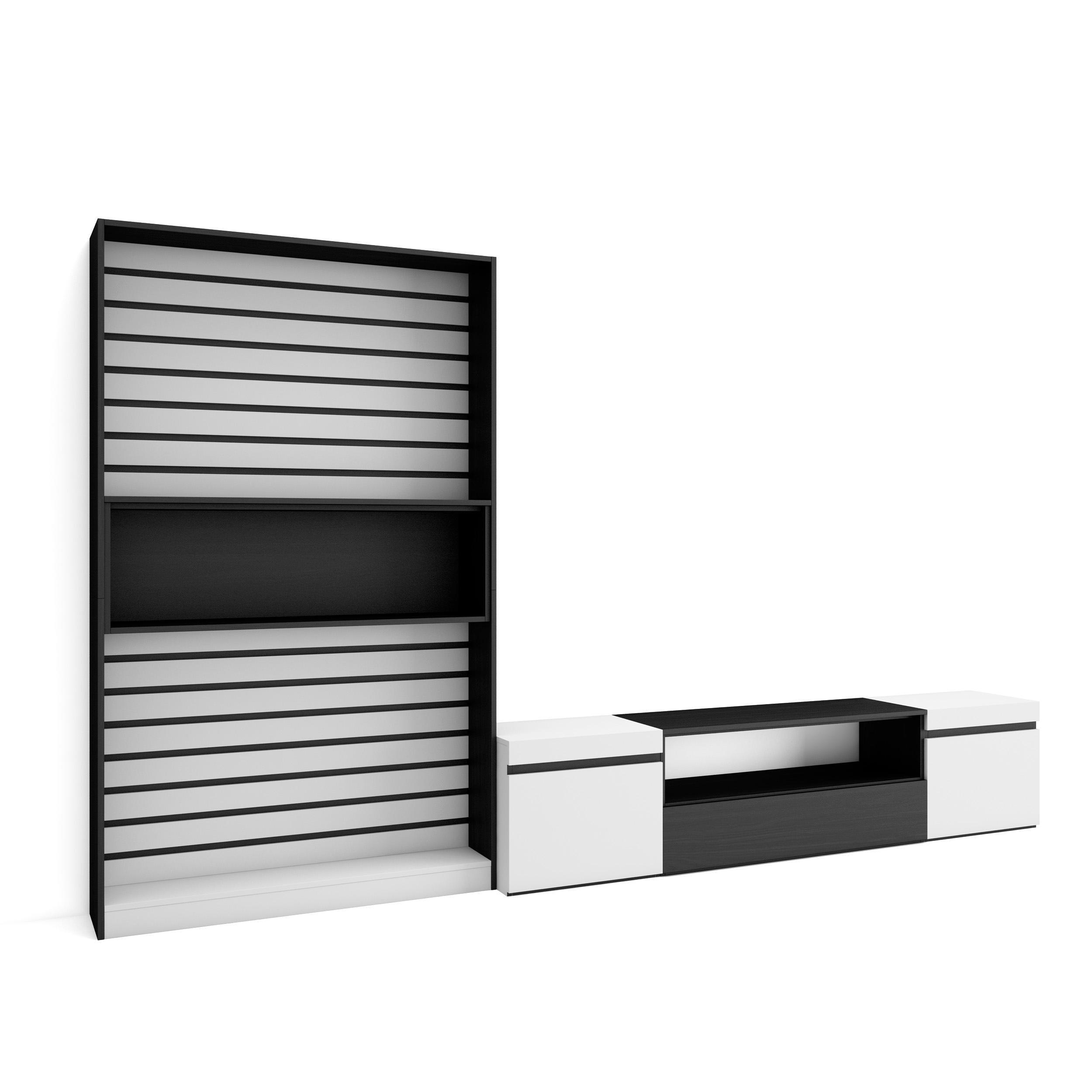 WOHNWAND Wohnzimmer, weiß und schwarz, 310/35/186cm - Schwarz/Weiß, Holzwerkstoff (310/186/35cm) - Skraut Home
