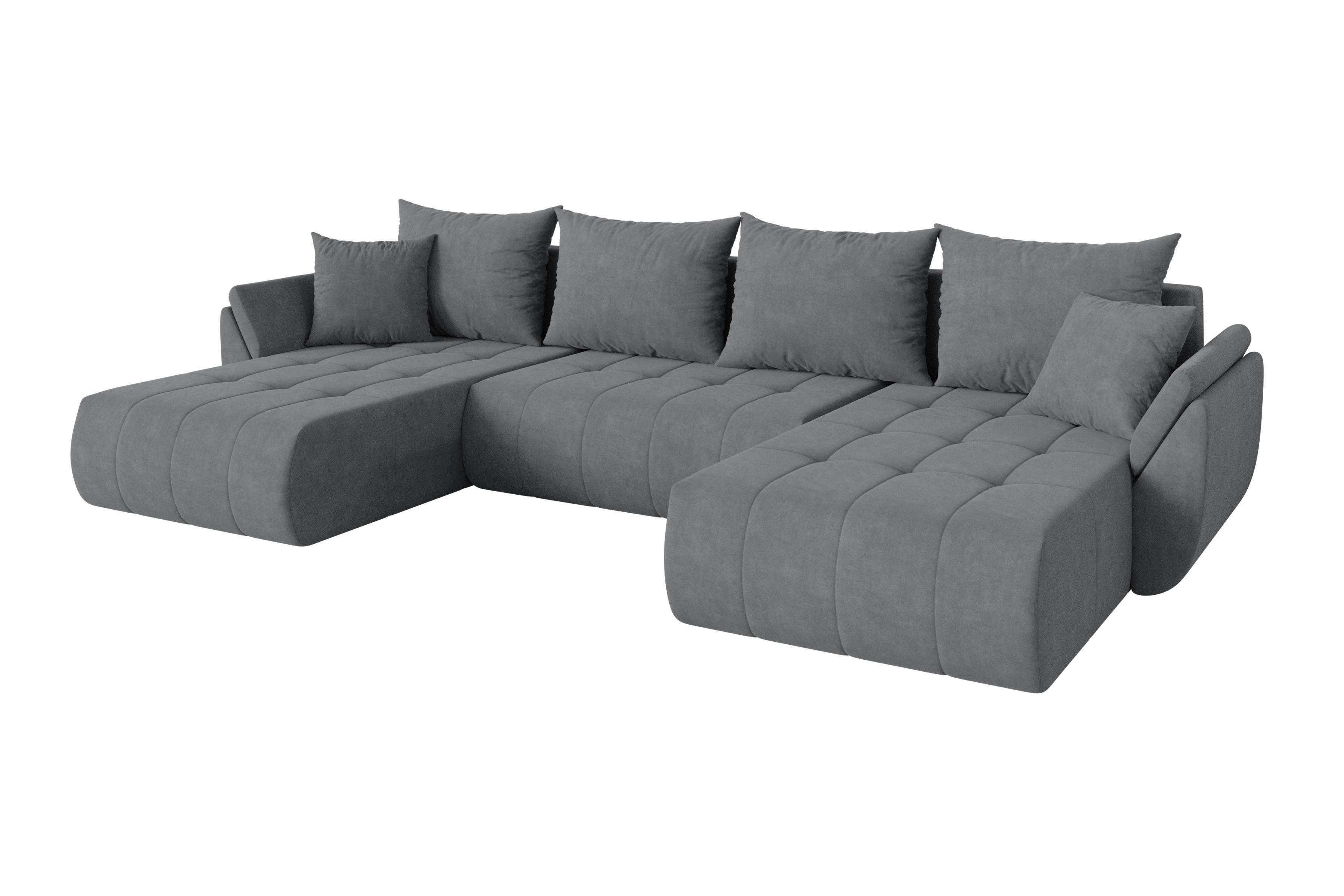 WOHNLANDSCHAFT mit Schlaffunktion und Bettkasten TOKO-U 378x194x86 Grau Velours - Taupe/Schwarz, Holzwerkstoff/Kunststoff (378/86/194cm) - ALTDECOR