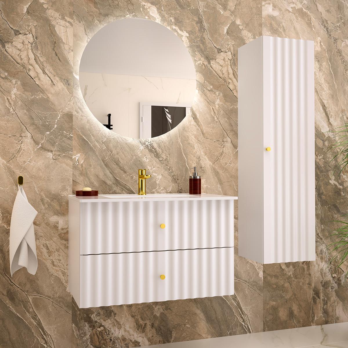 BADMÖBEL 80cm Izae 2er-Set Weiß - Weiß, Holzwerkstoff (80/50/45.8cm) - Petits-meubles
