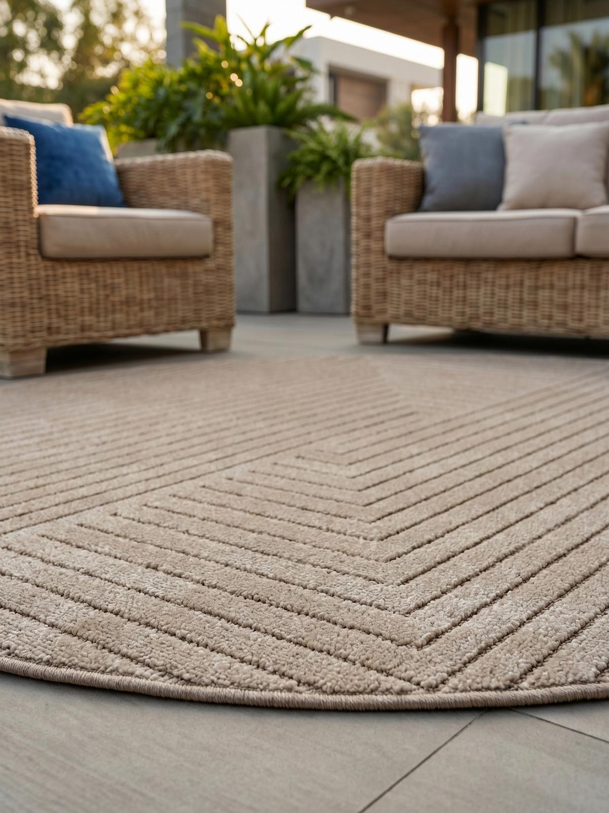 TEPPICH Outdoor ENGADIN in Beige, im Skandi-Stil mit 3D-Design, aus Polypropylen, Ø 160 cm - Beige, Textil (160/160cm) - KADIMA DESIGN