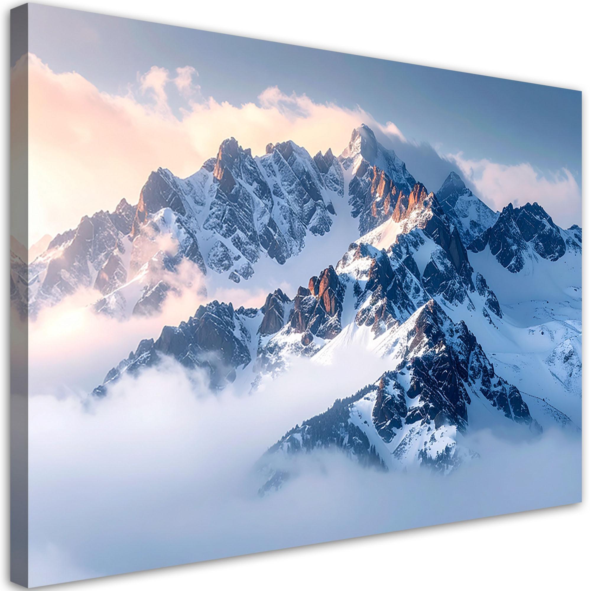 LEINWANDBILD Berge Winter Landschaft Natur 100x70cm - Weiß, Textil (100/70cm) - Feeby