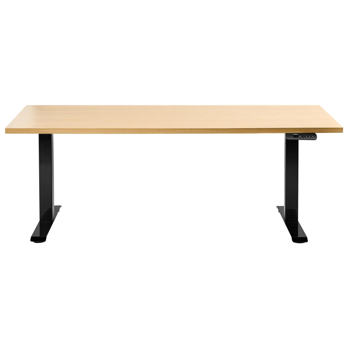 SCHREIBTISCH elektrisch höhenverstellbar 160/72 cm Schwarz/Hellbraun Destines - Hellbraun/Schwarz, Holzwerkstoff/Metall (72/160/63cm) - Beliani