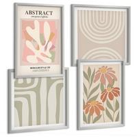 BILDER SET 4er Set - 50x50 cm & 40x60 cm Silberner Rahmen - Abstrakte Pflanzenformen - Silberfarben, Kunststoff (50/50cm) - TULUP