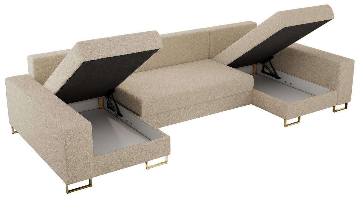 WOHNLANDSCHAFT DORIAN U Bouclé Beige - Beige/Goldfarben, Textil/Metall (312/85/138cm) - MKS