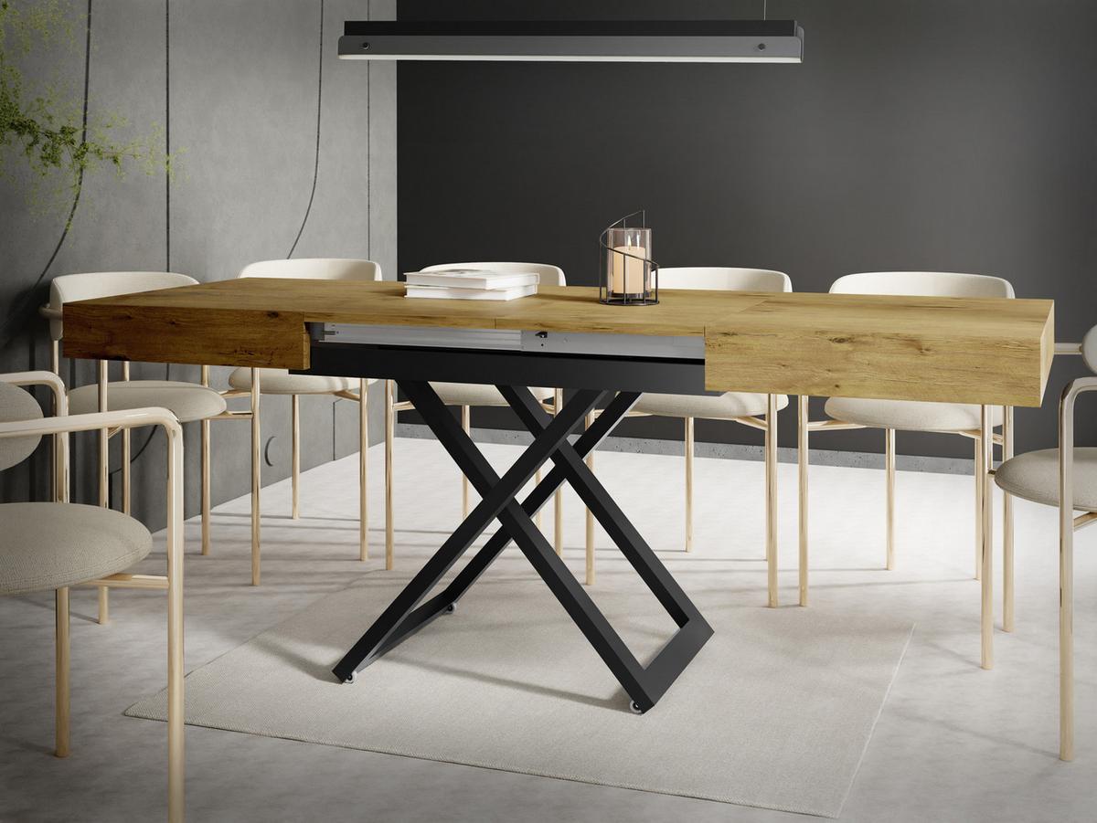 COUCHTISCH Cavetta U höhenverstellbar ausziehbar, Lancelot Eiche 120-200/80/27-76 cm - Eichefarben/Schwarz, Holzwerkstoff/Metall (80/200/76cm) - WFL GROUP