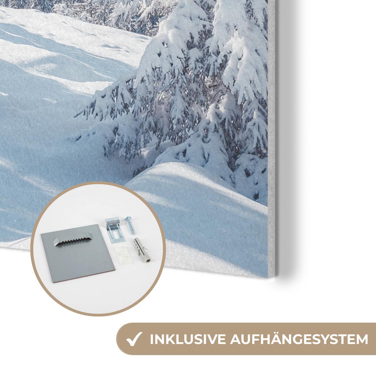 AKUSTIKBILD Winterlandschaft - Natur - Berge - Bäume - Schnee Kunstdruck Schlafzimmer 50x70 cm - Hellblau, Kunststoff (50/70/0.9cm) - MuchoWow