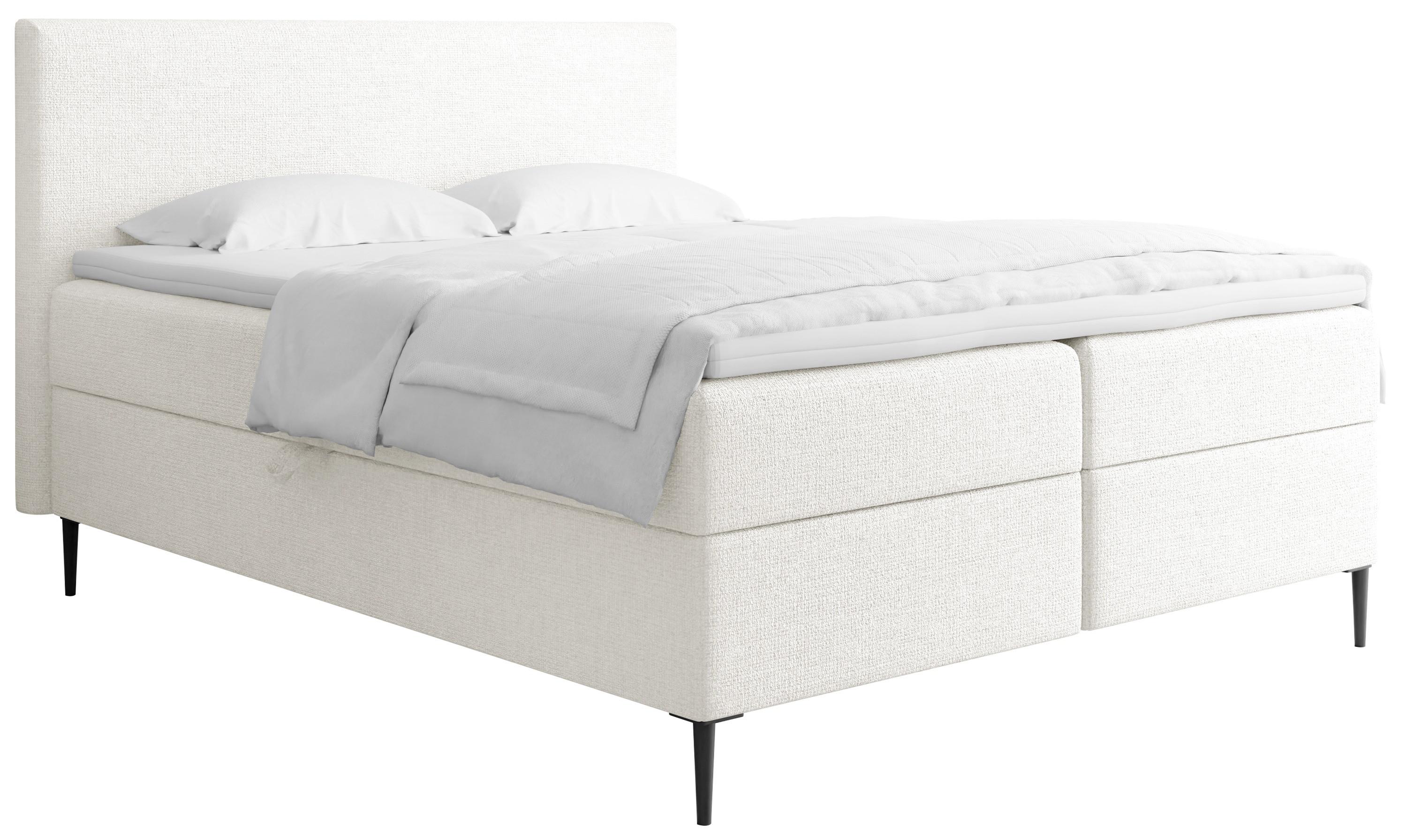 BOXBETT Alba Rise mit Bettkasten, Weiß Chenille 160x200 cm – inkl. H4 Taschenfederkern Matratze & Foam Topper - Schwarz/Weiß, Holz/Textil (160/200cm) - WFL GROUP