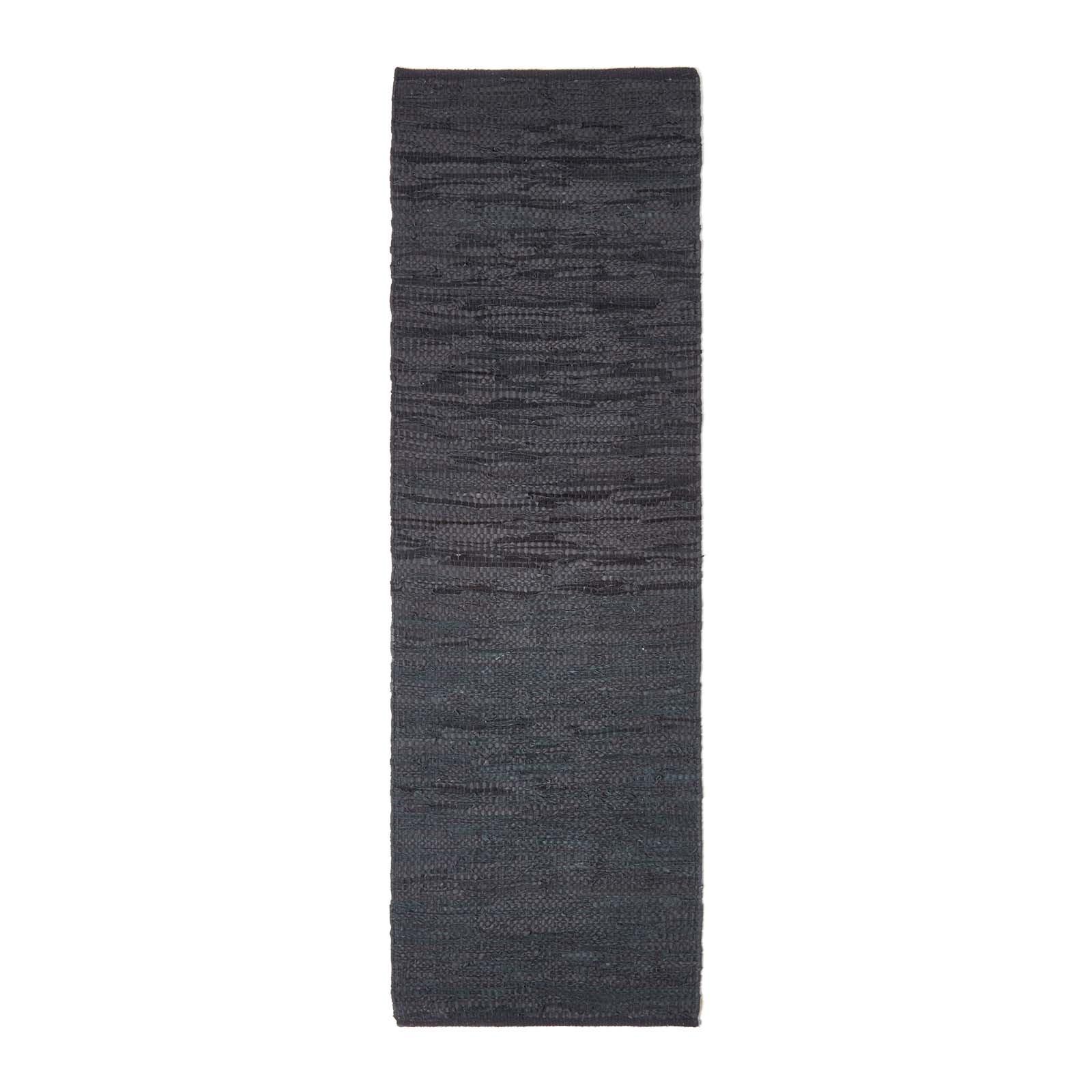 LEDER-TEPPICHLÄUFER Denver gewebt 66/200 cm - Schwarz, Leder (66/200cm) - Homescapes