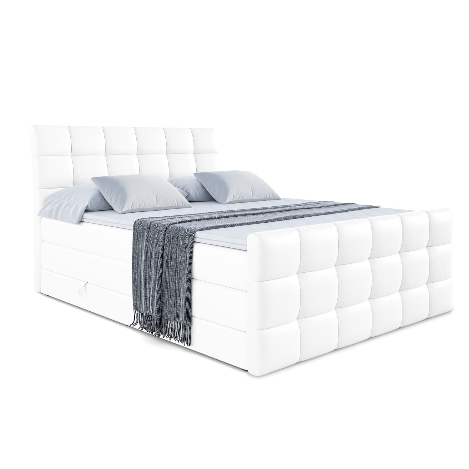 BOXSPRINGBETT BRUGO-Z KING - 120 x 200 - H3/H4 - Weiß Hochglanz - Weiß Hochglanz, Holzwerkstoff (120/200cm) - ALTDECOR