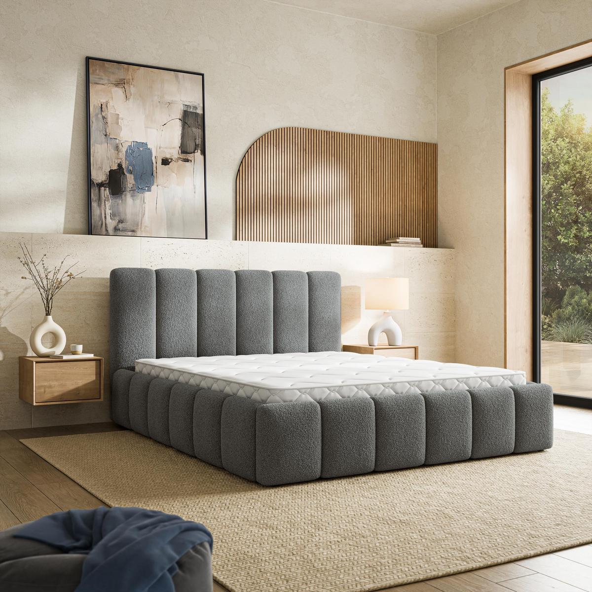 POLSTERBETT RANIS 140x200 cm mit Bettkästen - Grau - Grau, Holz/Textil (140/200cm) - MASSENO