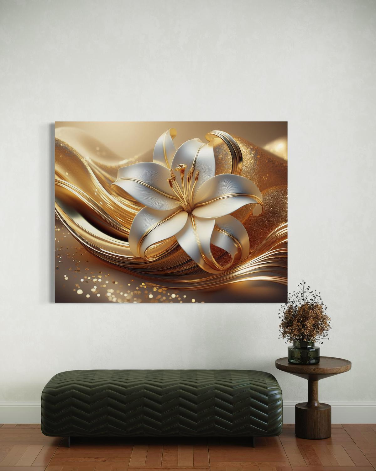 WANDBILD lilie blume glamour - Goldfarben, Textil (60/40cm) - Feeby