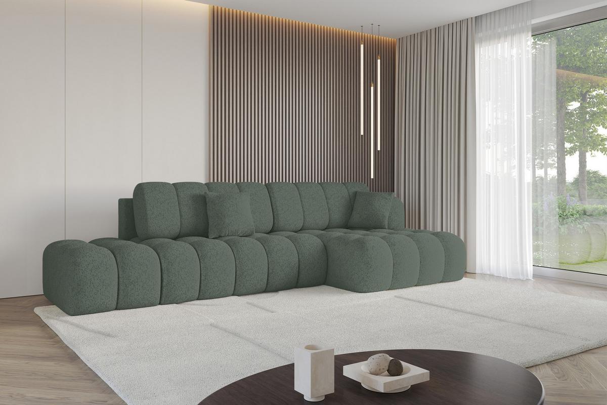 ECKSOFA mit Schlaffunktion Ottomane RECHTS OLEA-L2 321x164x75 Grün Tissu - Waldgrün/Schwarz, Holzwerkstoff/Kunststoff (164/321cm) - ALTDECOR