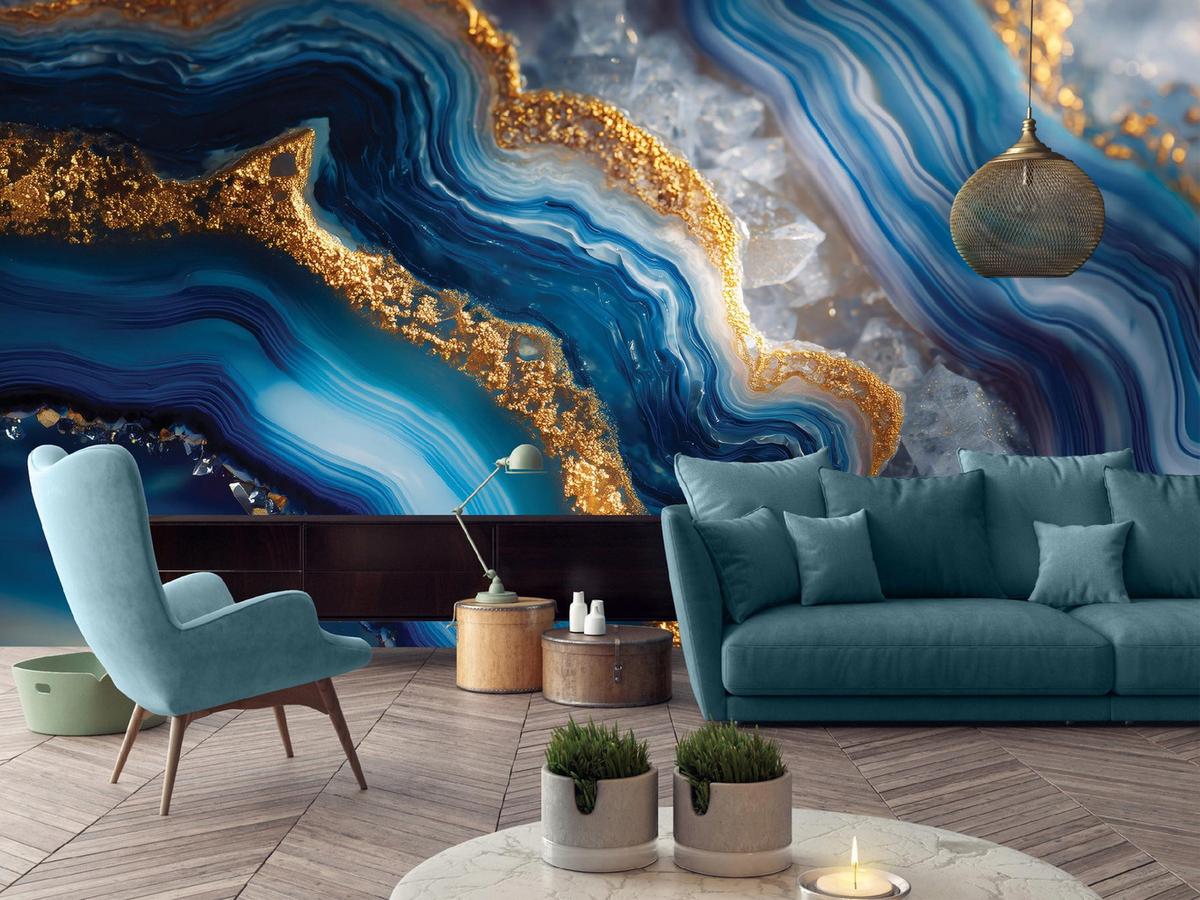 FOTOTAPETE Marmor Abstrakt Blau 400x280 cm - Multicolor, Papier (400/280cm) - Wallarena