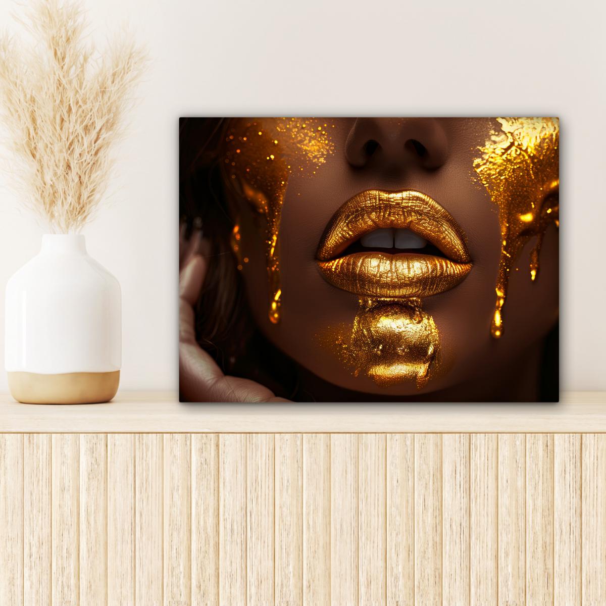LEINWANDBILD Frau - Gold - Luxus - Porträt Wandbild 40x30 cm - Goldfarben, Textil (40/30cm) - MuchoWow