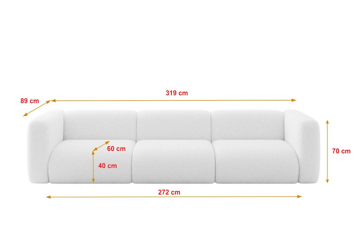 MODULARES Sofa 3-SITZER MIRA-S2 319x89x70 Weiß cm Bouclé - Schwarz/Weiß, Holzwerkstoff/Kunststoff (319/70/89cm) - ALTDECOR