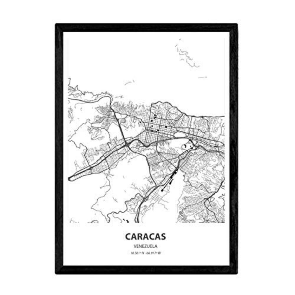 POSTER Caracas - Venezuela A3 Schwarzer Rahmen - Schwarz, Papier (29.7/5/42cm) - Nacnic