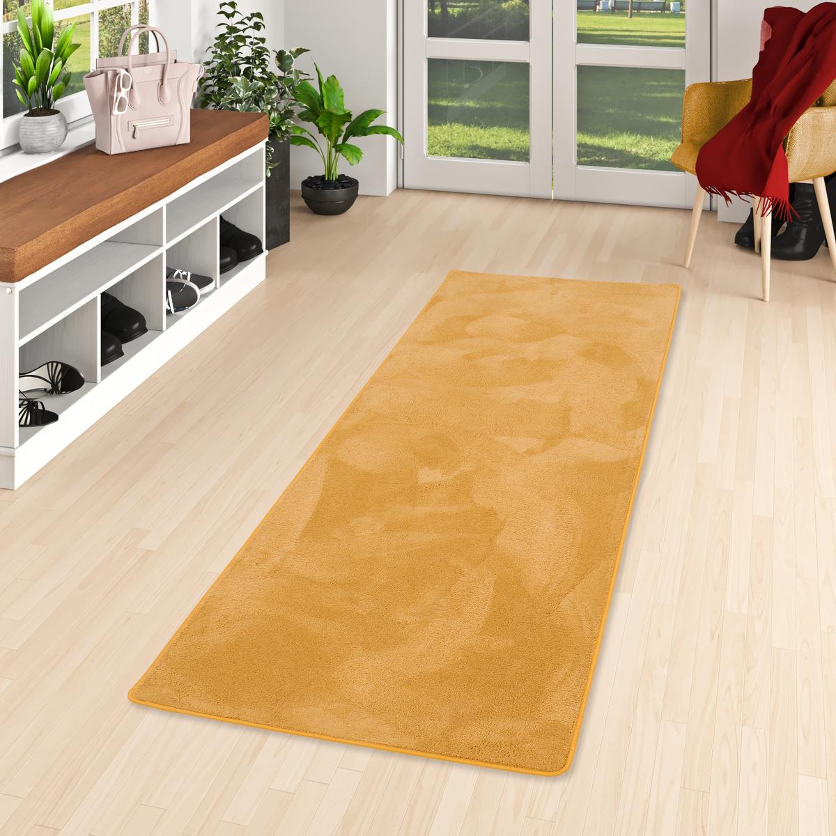 LUXUS SUPER SOFT HOCHFLOR LANGFLOR TEPPICH LÄUFER DELUXE - Currygelb, Textil (80/240cm) - Snapstyle