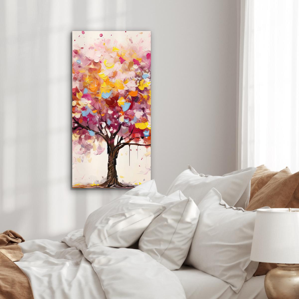 METALLBILD Aquarell - Baum - Kunst - Abstrakt 40x80 cm - Multicolor, Metall (40/80cm) - MuchoWow