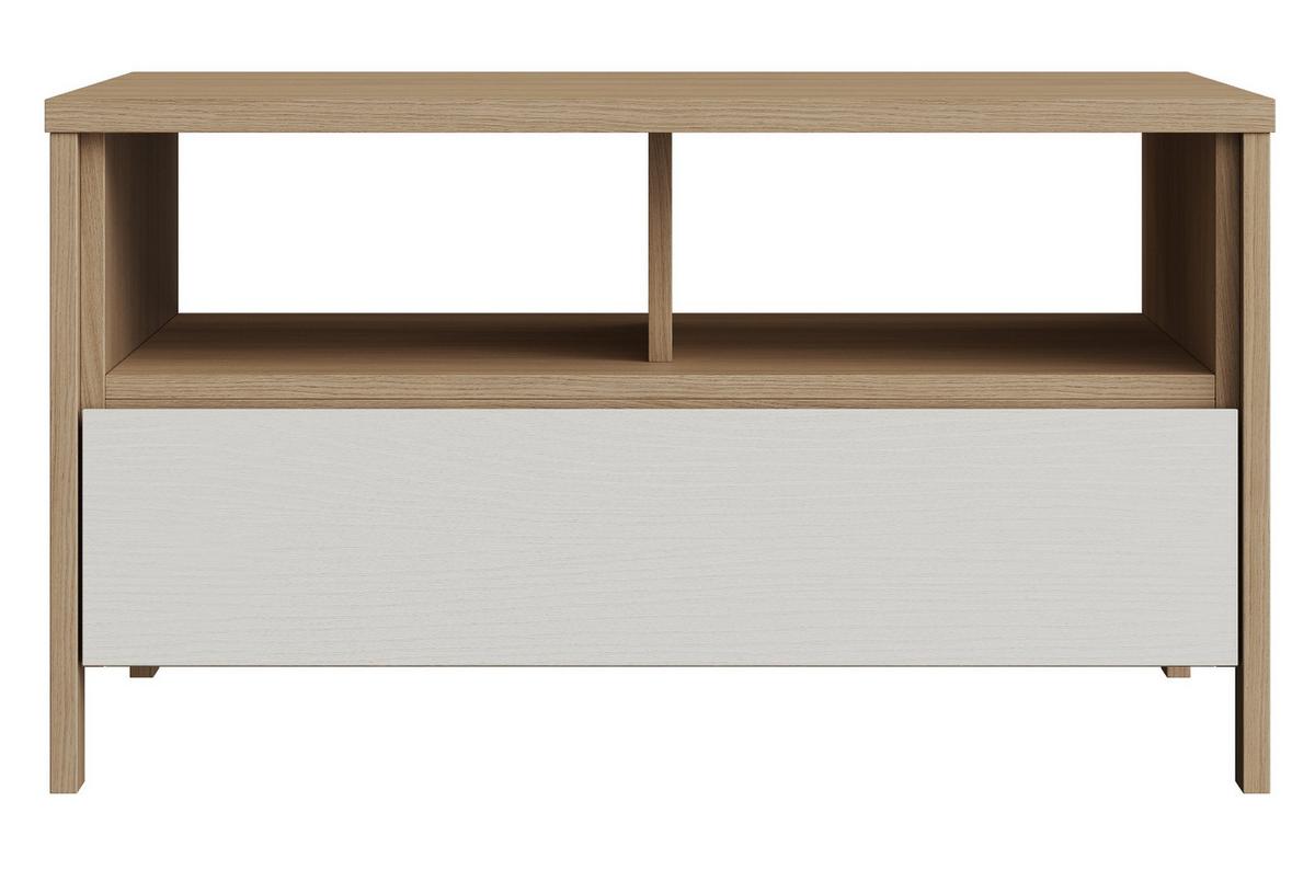 COUCHTISCH weiß und Eiche, Beistelltisch skandinavisch, 80 x 60 cm, Soft-Close, Finnes - Eichefarben/Weiß, Holzwerkstoff (60/80/46cm) - Furn.Design