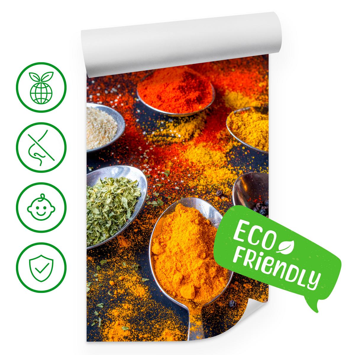 FOTOTAPETE für Küche Gewürzlöffel Orientalisch Curry Kurkuma Pfeffer 150x105 - Beige/Rot, Papier (150/105cm) - Muralo